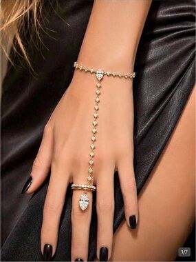 Water Drop Connected Finger Chain Bracelet Gold